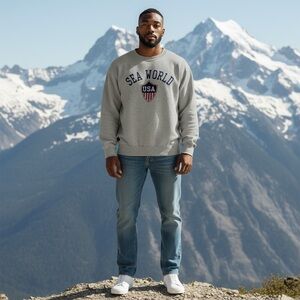 Gray Men's Vintage Sweatshirt with Sea World USA embroidered logo.